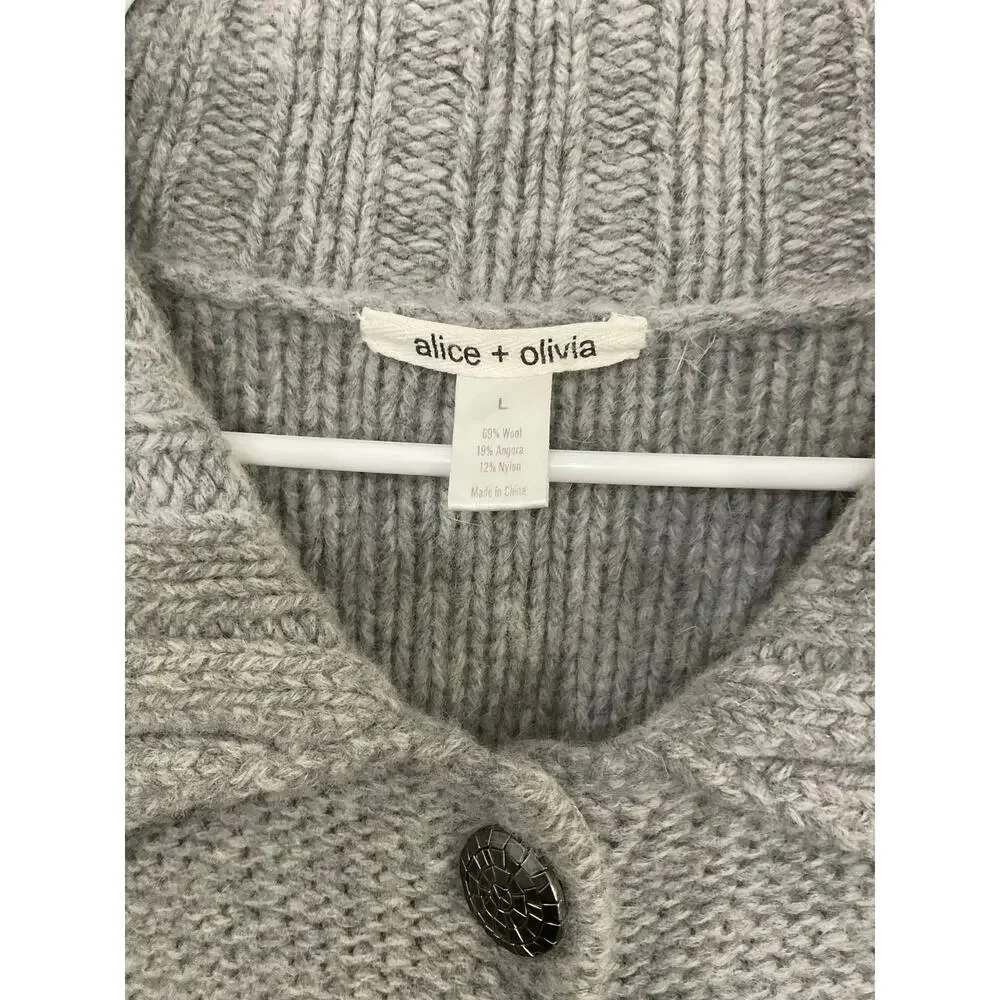 Alice + Olivia Wool/Angora Cardigan Sweater Large Collared Grey Bell Sleeves - Picture 7 of 9